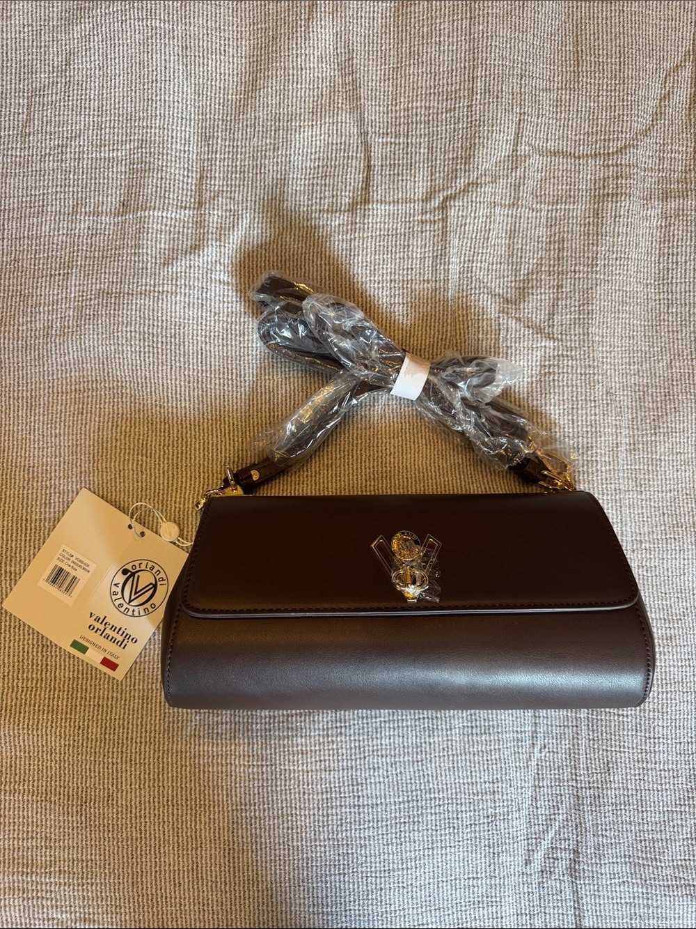 Valentino Orlandi Dark Brown Leather Shoulder Bag with Gold Accent
